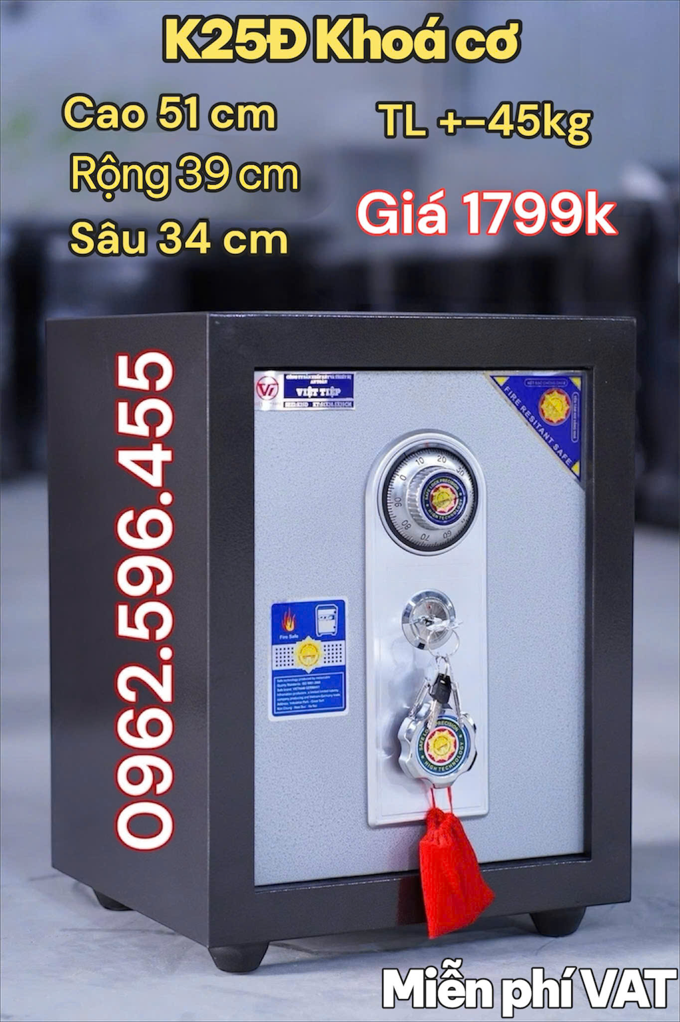 Két Sắt Việt Tiệp KVTSC70 Màu Trắng Khóa Vân Tay Điện Tử, Kết Nối Điện Thoại