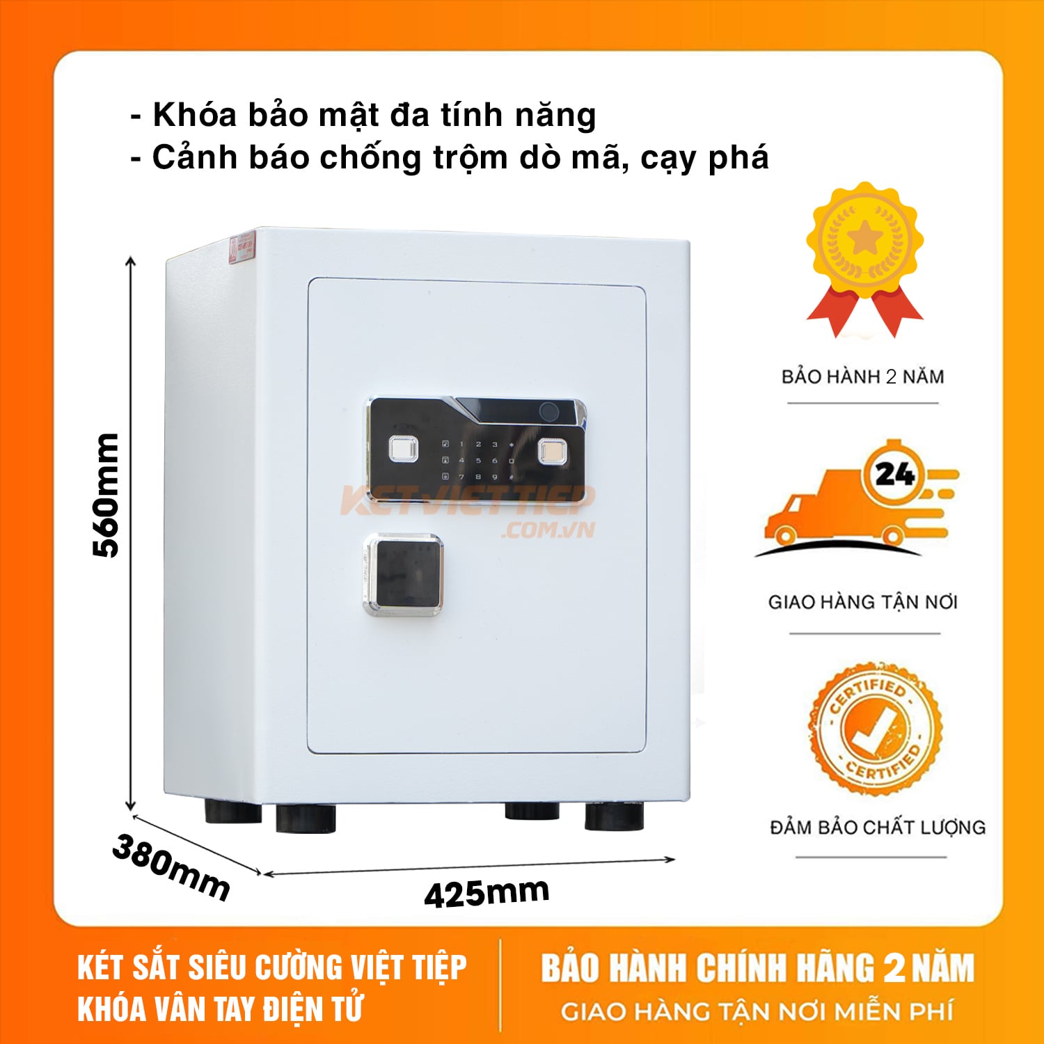 Két Sắt Việt Tiệp KVTSC70 Màu Trắng Khóa Vân Tay Điện Tử, Kết Nối Điện Thoại