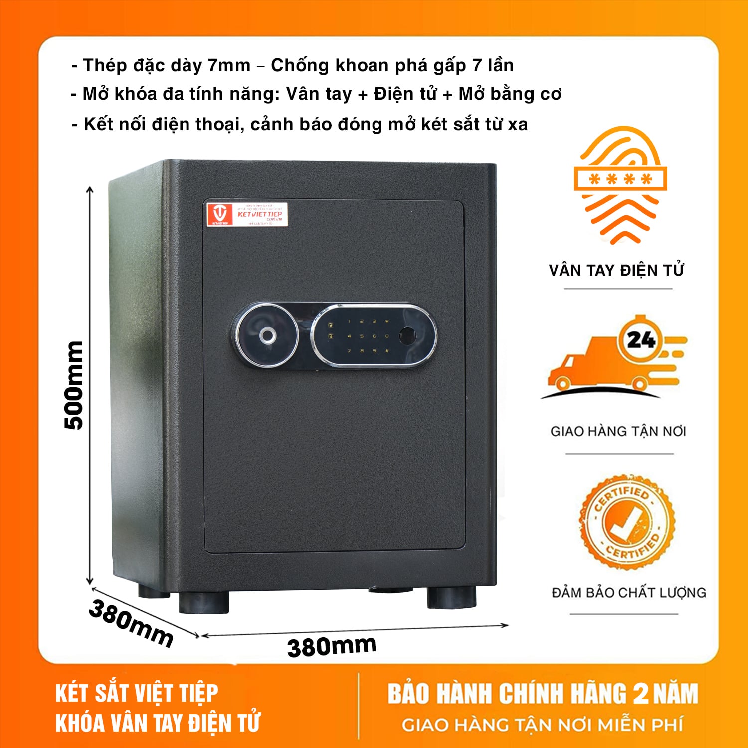 Két Sắt Siêu Cường Việt Tiệp SCT50 Khóa Vân Tay Điện Tử, Cảnh Báo Về Điện Thoại