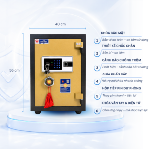 Két sắt VT 56 khóa điện tử vân tay Báo điện thoại