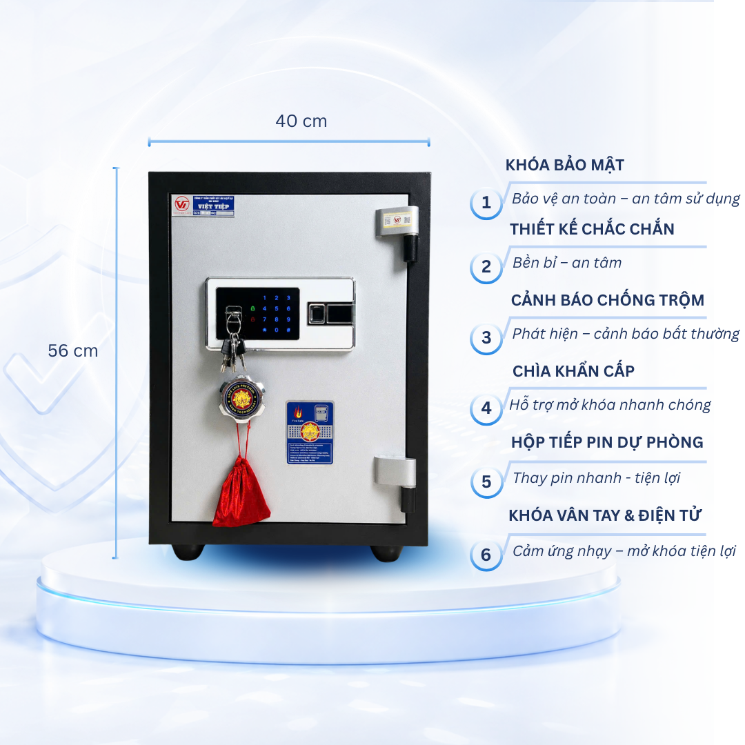 Két sắt VT 56 khóa điện tử vân tay Báo điện thoại Két sắt VT 56 khóa điện tử vân tay Báo điện thoại