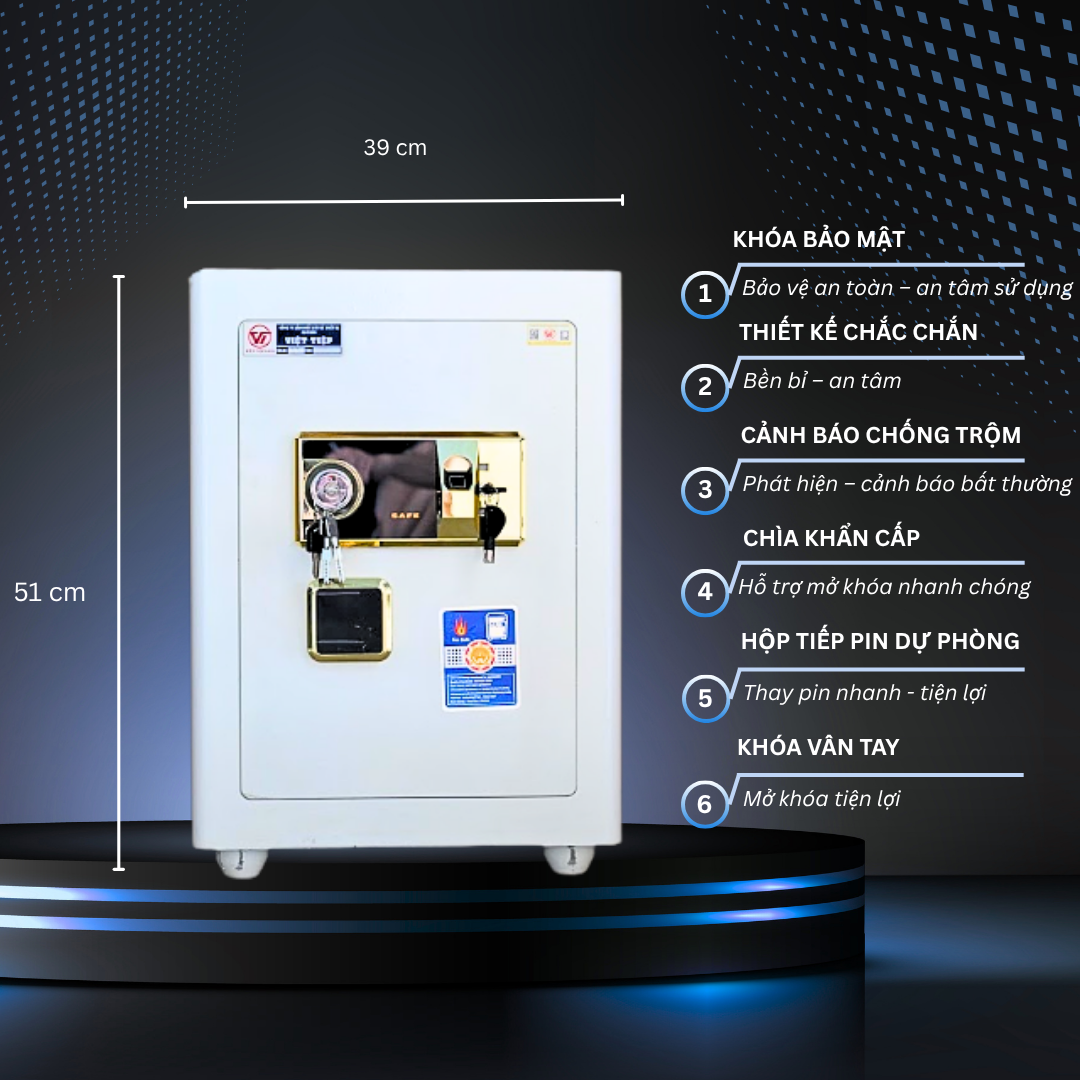 Két sắt Việt Tiệp Mẫu KC51 khóa vân tay trắng
