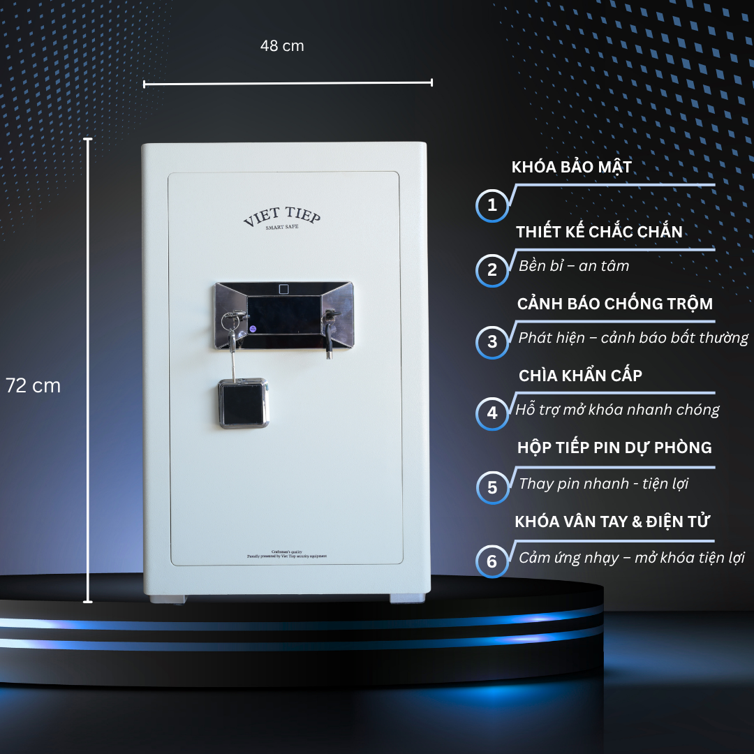 Két sắt Việt Tiệp Mẫu KVT70 khóa vân tay điện tử màu trắng