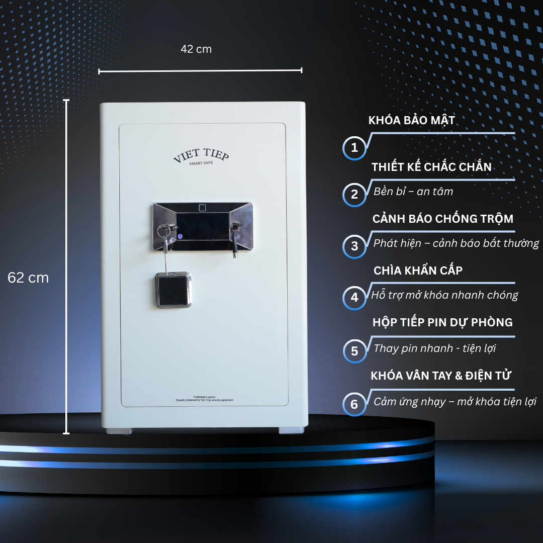 Két sắt Việt Tiệp Mẫu KVT70 khóa vân tay điện tử màu trắng Két sắt Việt Tiệp Mẫu KVT70 khóa vân tay điện tử màu trắng