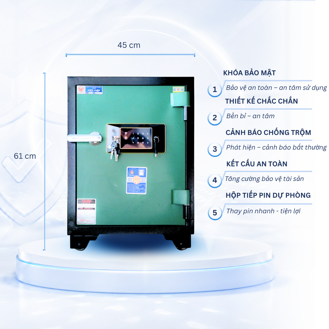 Két sắt Việt Tiệp Mẫu KV61 khóa điện tử cánh xanh