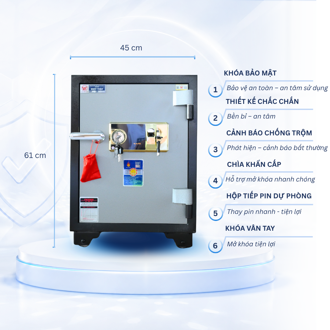 Két sắt Việt Tiệp Mẫu KV61 khóa vân tay vàng