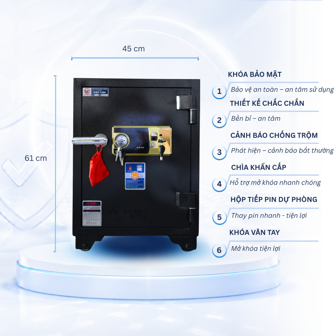 Két sắt Việt Tiệp Mẫu KV61 khóa vân tay vàng