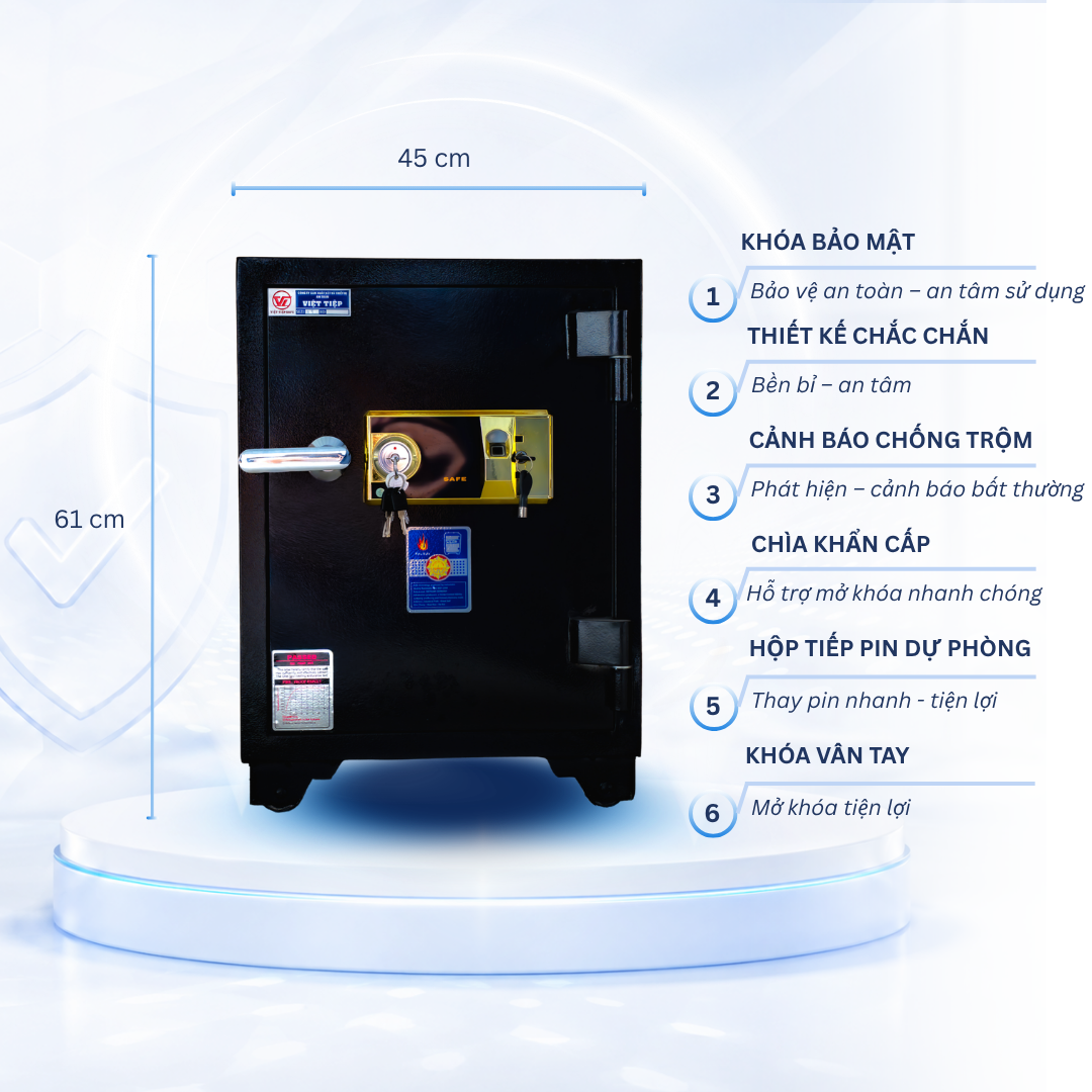 Két sắt Việt Tiệp Mẫu KV61 khóa vân tay vàng
