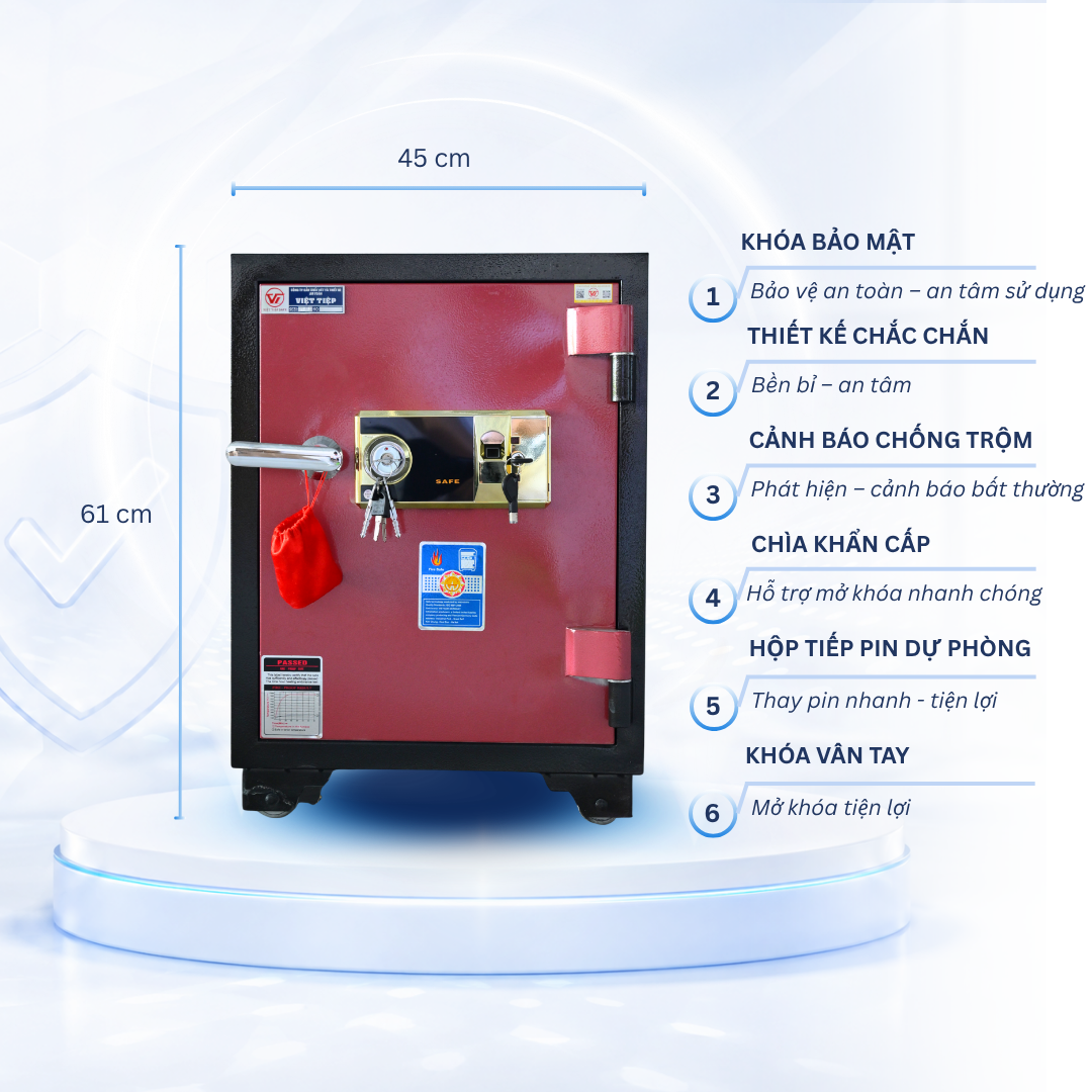 Két sắt Việt Tiệp Mẫu KV61 khóa vân tay vàng