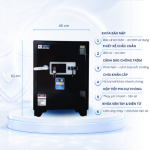 Két sắt Việt Tiệp Mẫu KV61 điện tử vân tay màu đen trắng
