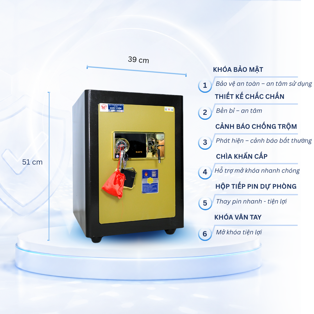 Két sắt Việt Tiệp Mẫu KC51 khóa vân tay bạc