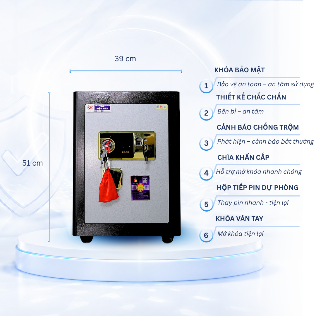 Két sắt Việt Tiệp Mẫu KC51 khóa vân tay bạc