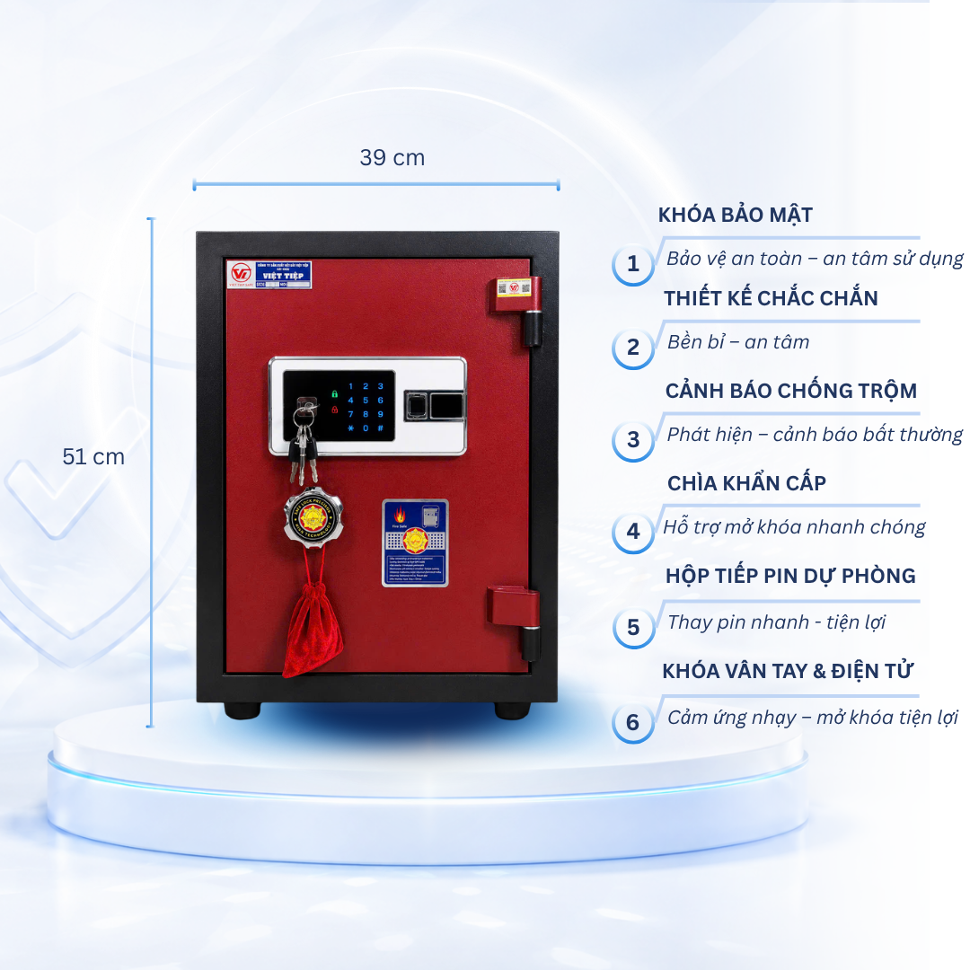 Két sắt Việt Tiệp Mẫu VT51 khóa vân tay điện tử trắng