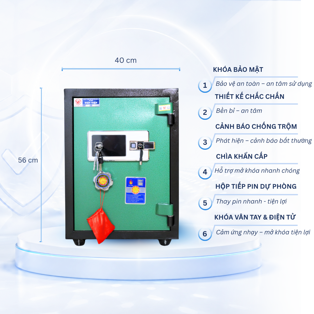Két sắt Việt Tiệp Mẫu VT51 khóa vân tay điện tử cánh xanh Két sắt Việt Tiệp Mẫu VT51 khóa vân tay điện tử cánh xanh
